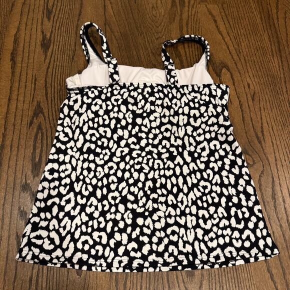 Lands End Womens Black Snow Leopard Print Underwire Tankini Swim Suit Top Size 8 - Picture 2 of 9